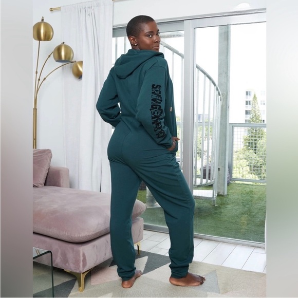 Savage X Fenty Hooded Jumpsuit Pajamas One Piece Lounge Rihanna size small Green - Picture 2 of 6